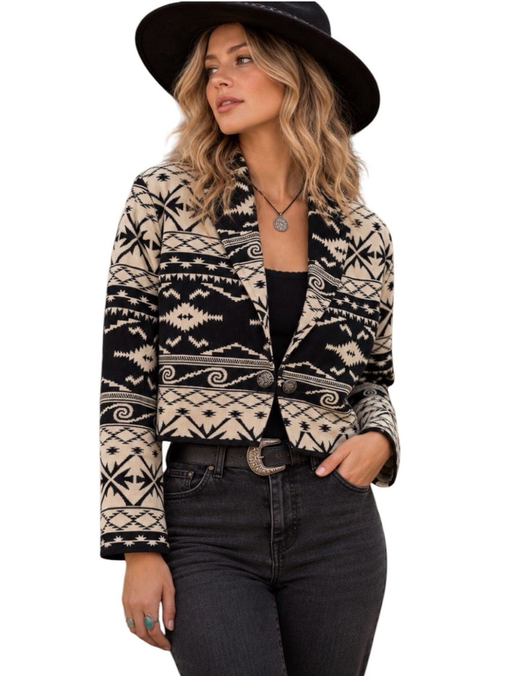 Vintage Flashback Woven Cropped Boxy Jacket Southwestern Pattern Size Medium